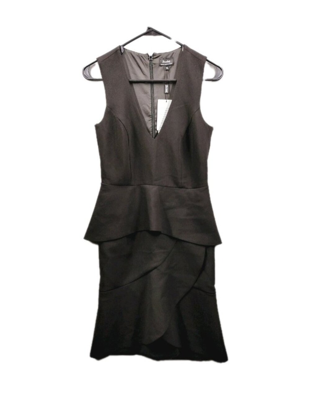 Bardot Dress US 4 XS NWT Black Peplum Tulip Hem Ruffle V Neck Asymmetrical Wrap
